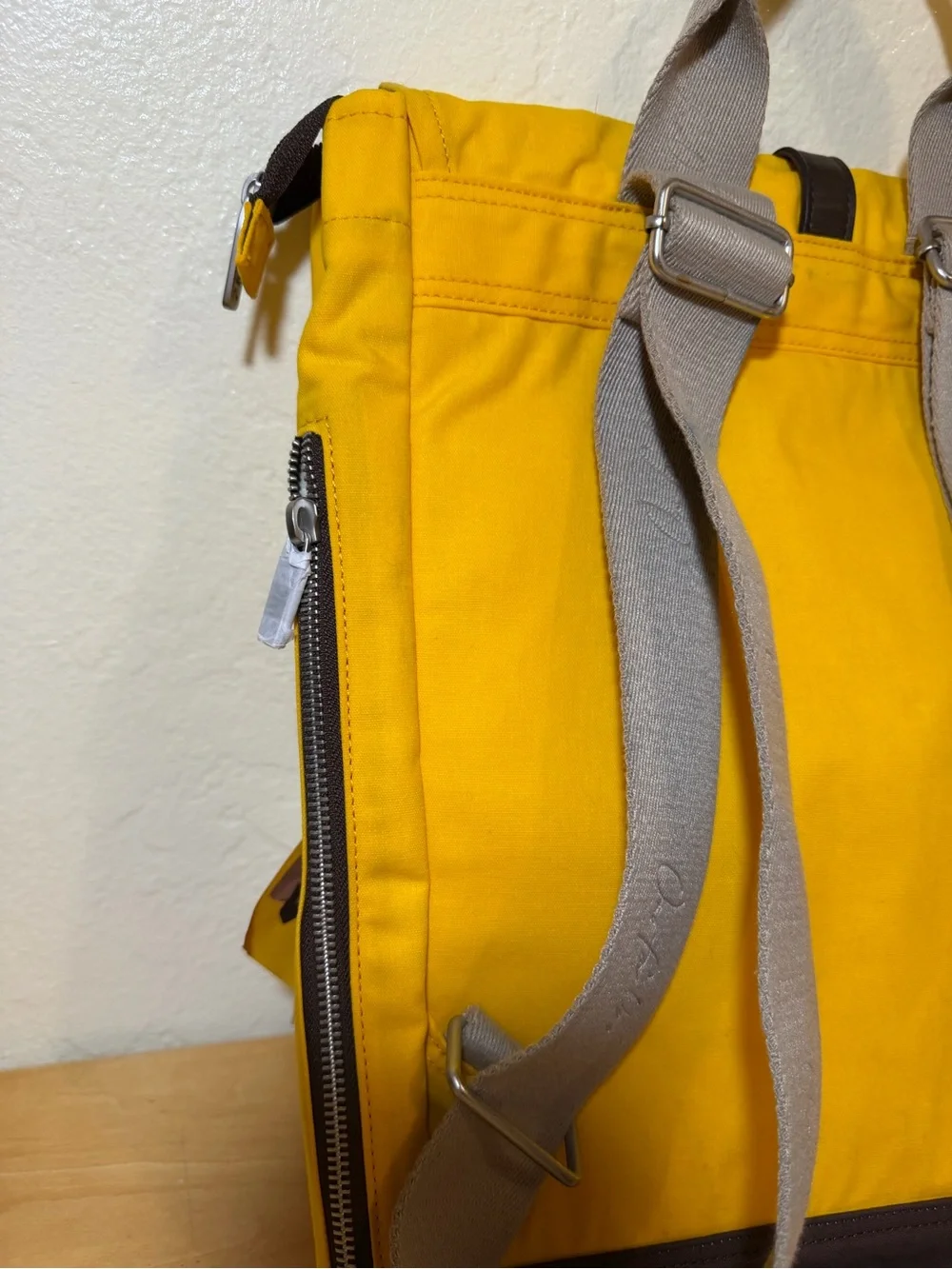 TOMS Yellow Canvas Roll-Top Backpack with Dark Brown Strap